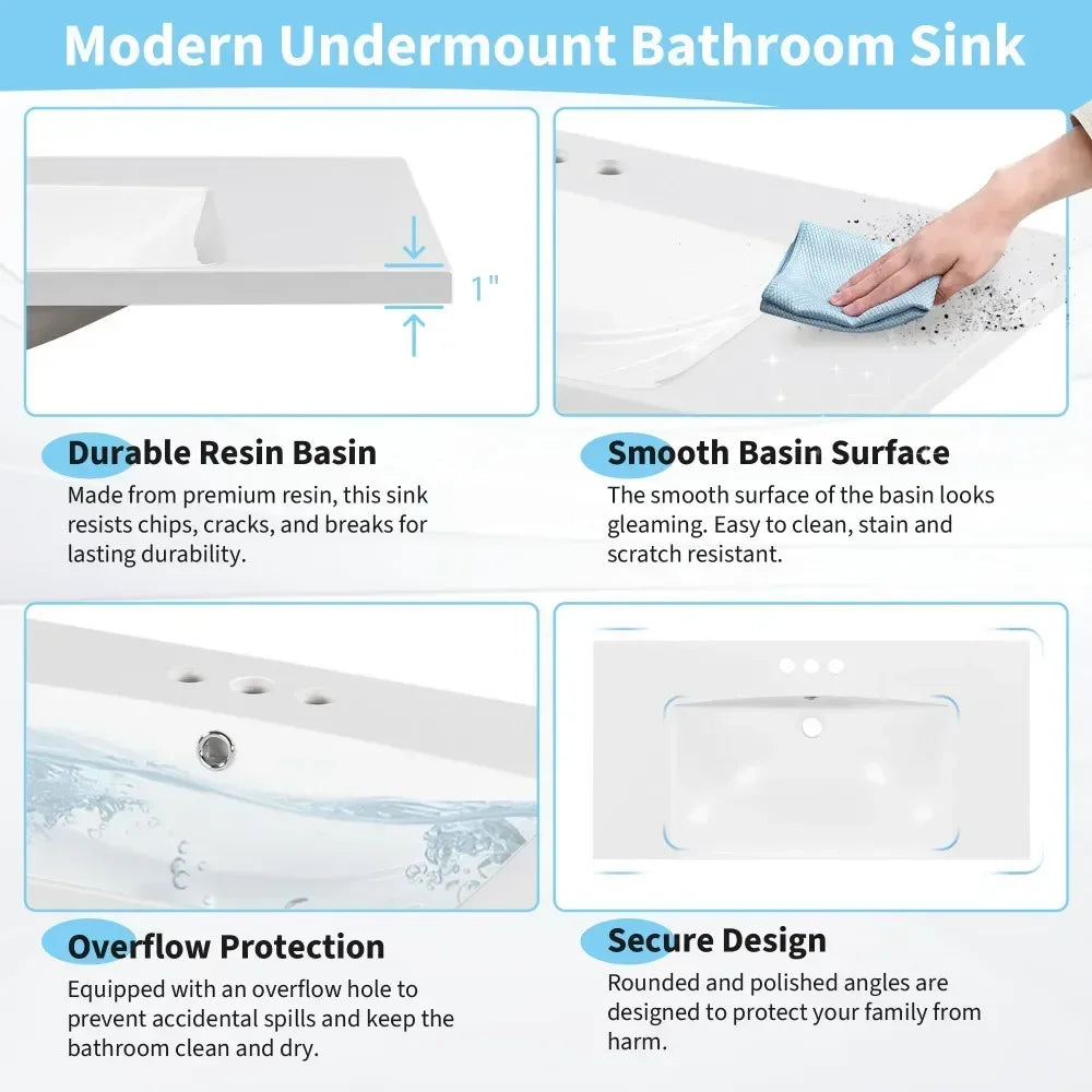 [Sink Only] Rectangular 3 Hole Bathroom Resin Sink