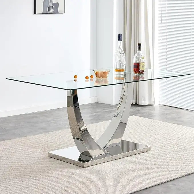 Modern Rectangular Tempered Glass Dining Table