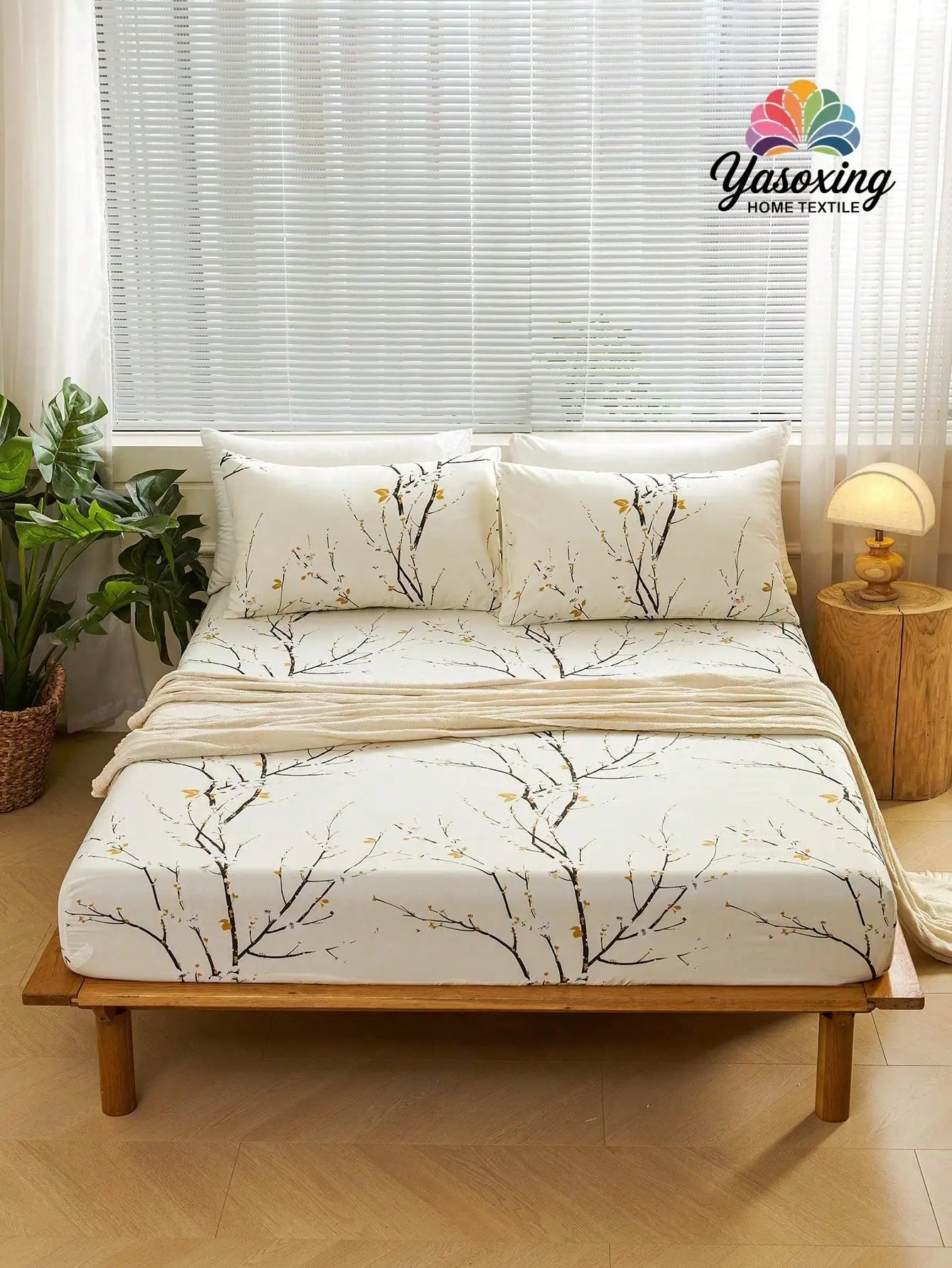 Plum Blossom Printed Fitted Sheet Set