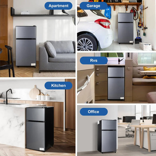 Mini Fridge with Freezer with 7 Adjustable Thermostat