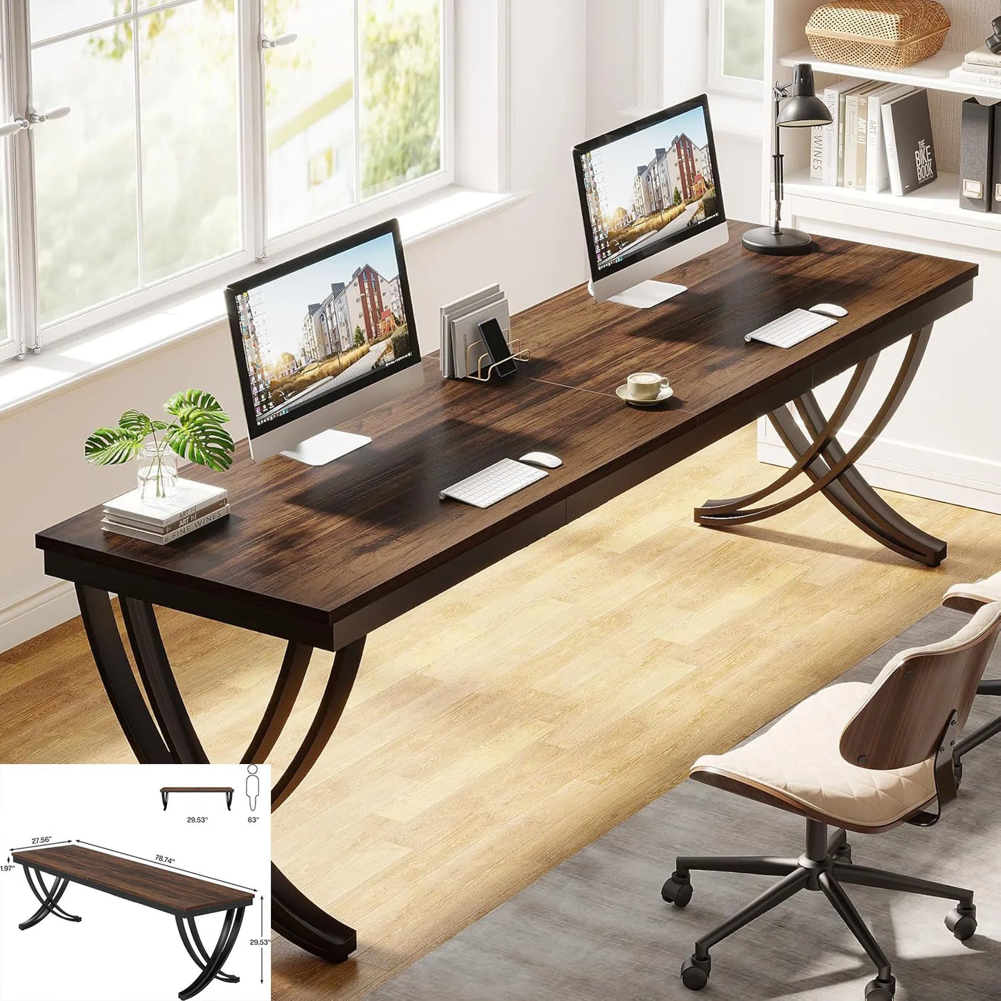 Computer Desk - Double Long Desk with Drawers