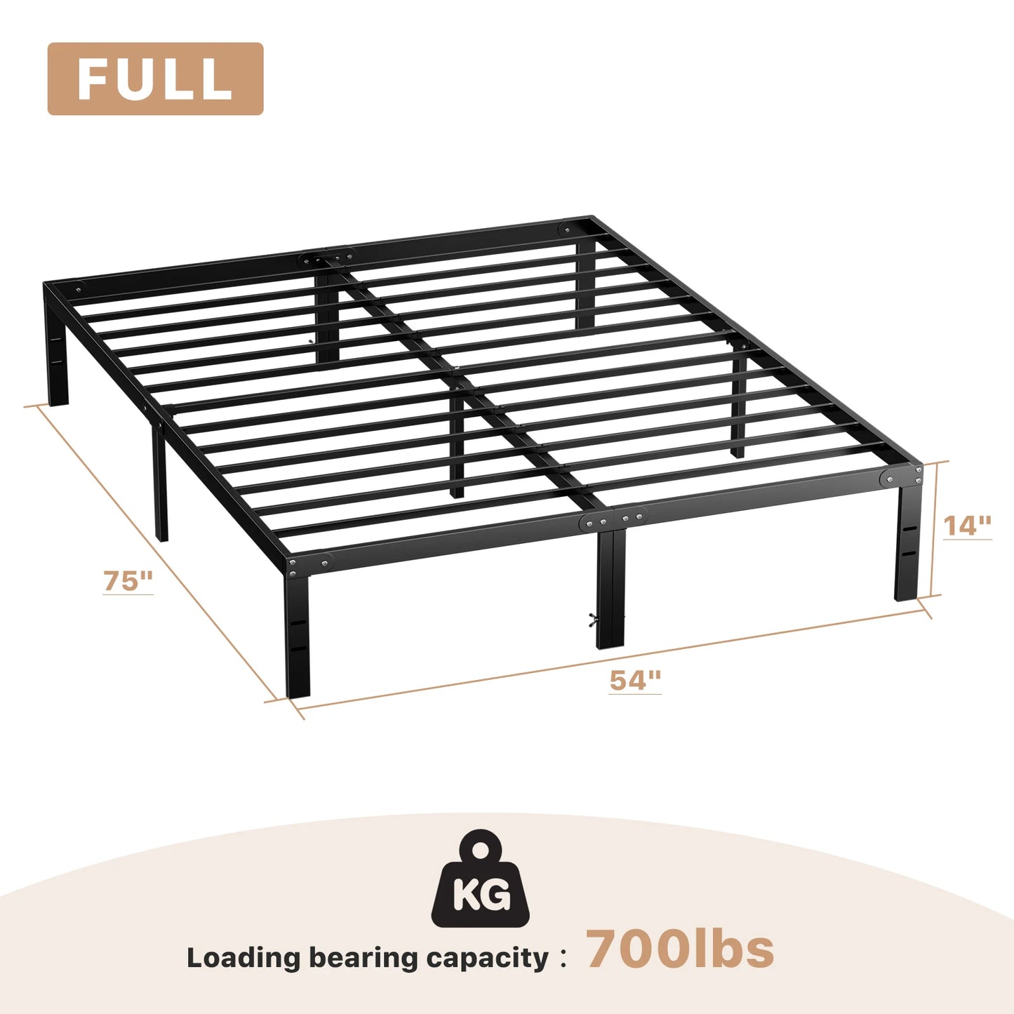 Basic Metal Bed Frame with Storage Space Sturdy Steel Slat Support