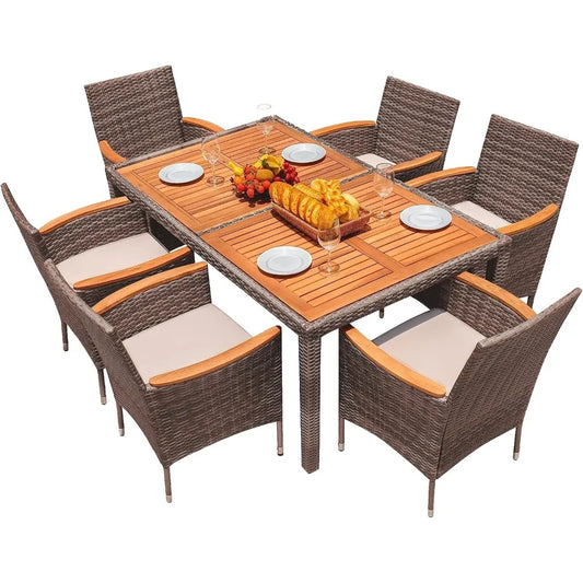 Outdoor Acacia Wood Table and Chairs with Soft Cushions