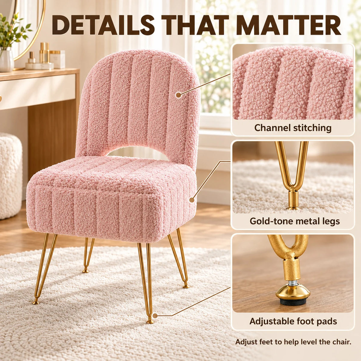 Storage Vanity Chair with Adjustable Folding Backrest