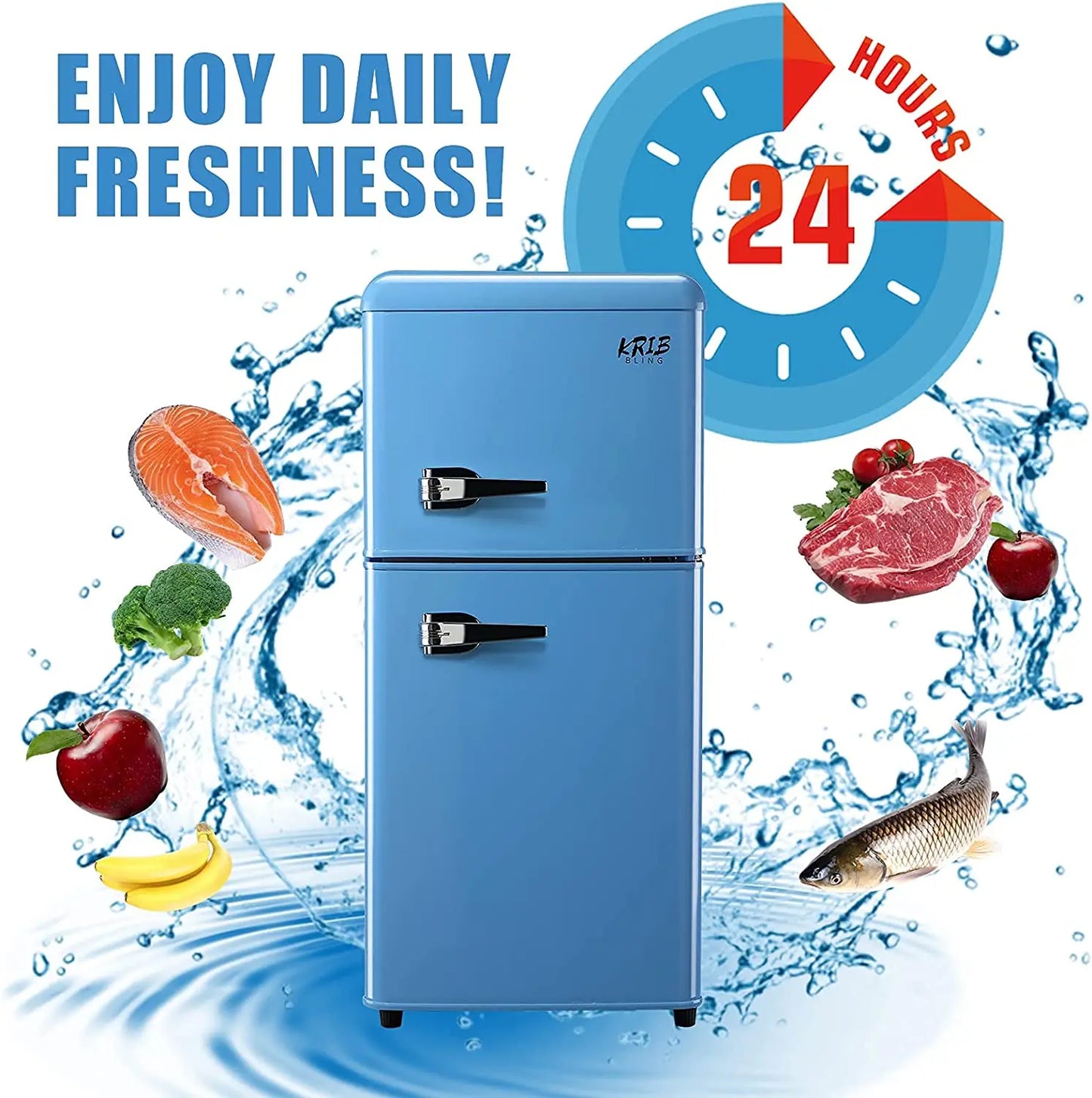 Retro Design Small Double Door Compact Refrigerator with Freezer