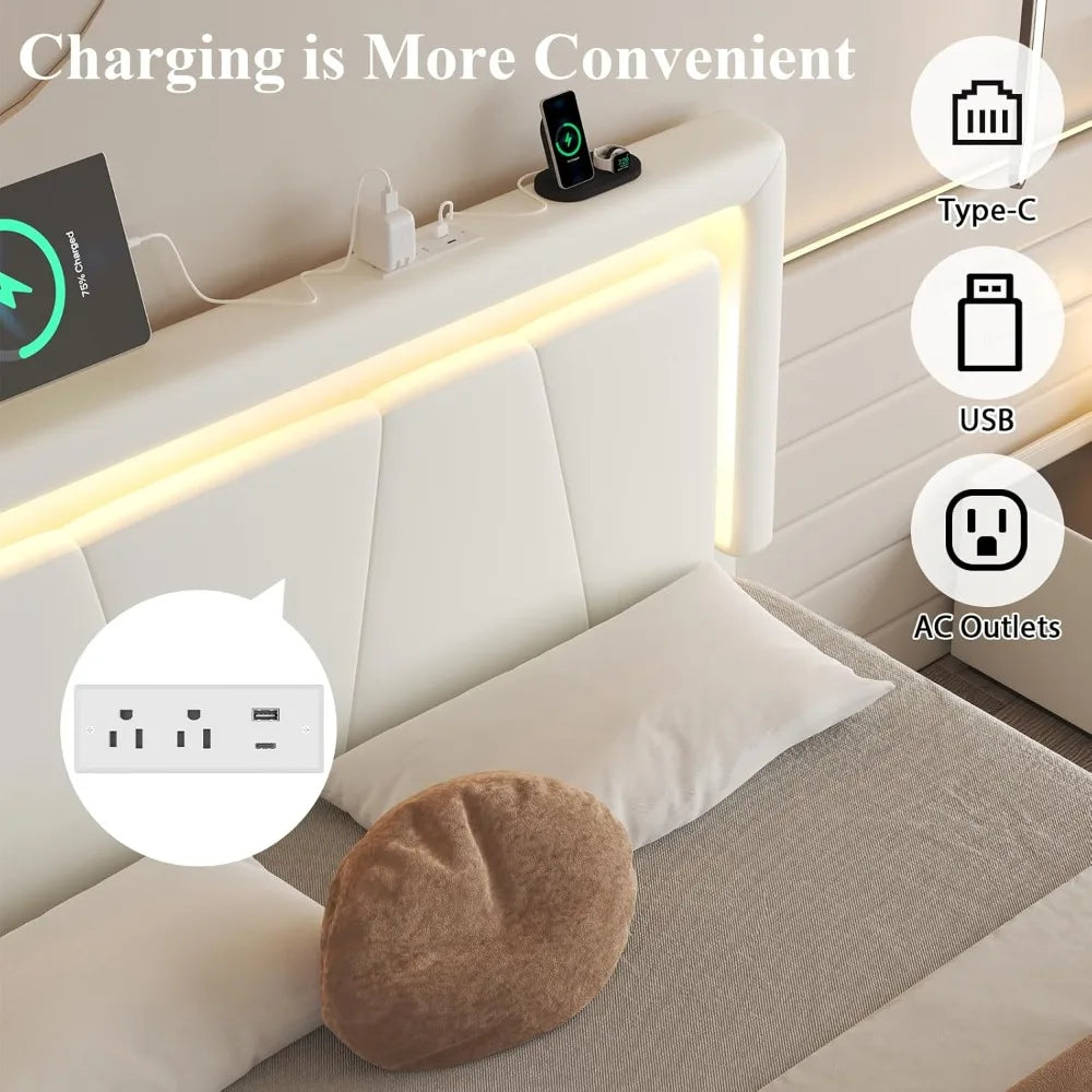 Metal Bed Frame with Adjustable Headboard Built-in Charging