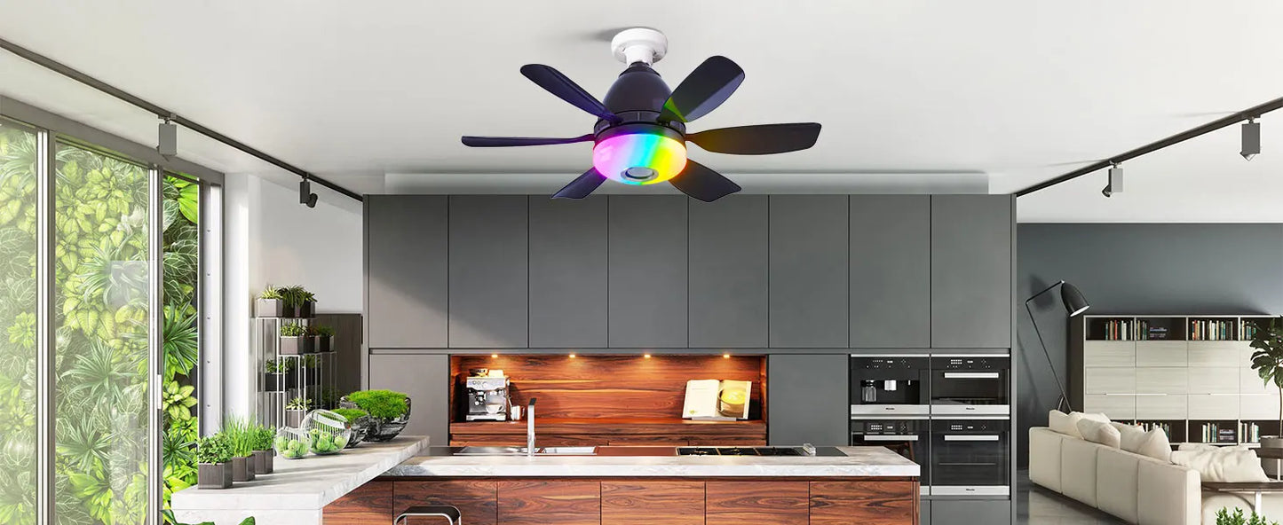 Socket Ceiling Fan RGB Light Bluetooth Speaker with Remote