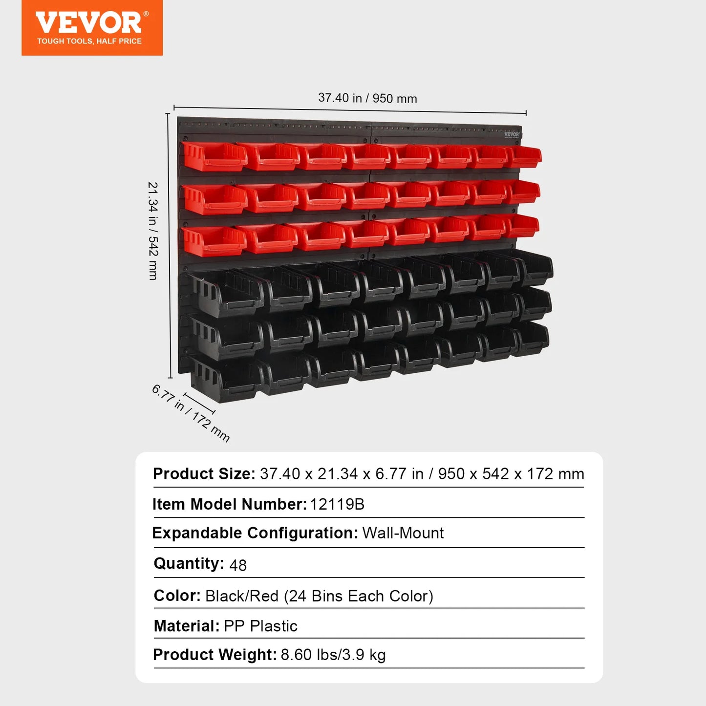 Wall Mounted Storage Bins Rack with W3
