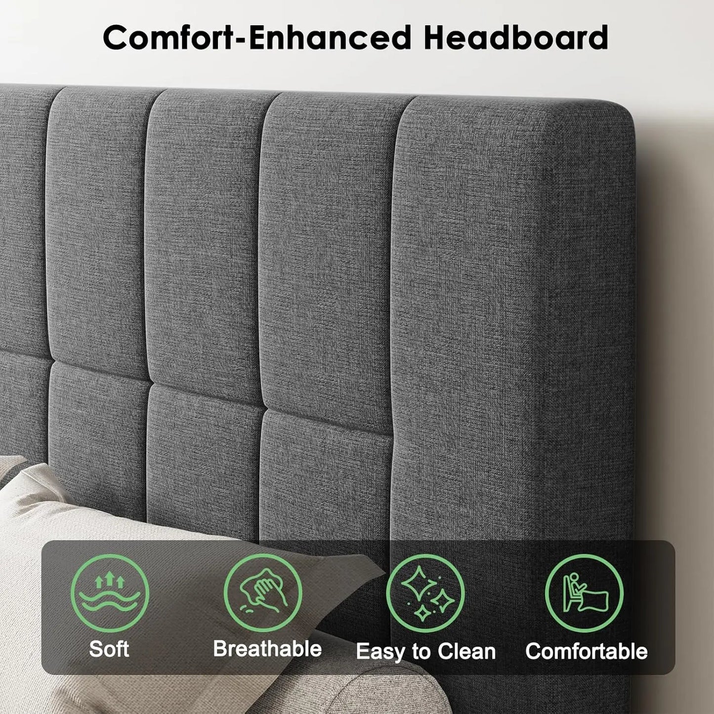 Twin Size Bed Frame with Adjustable Headboard