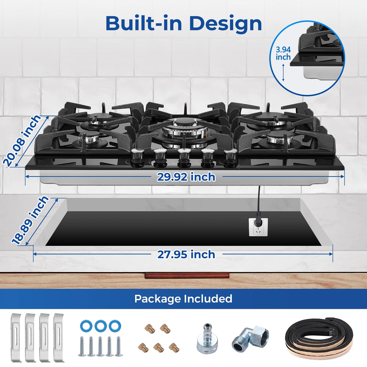 Stove Top Built-in NG/LPG Convertible with Thermocouple Protection
