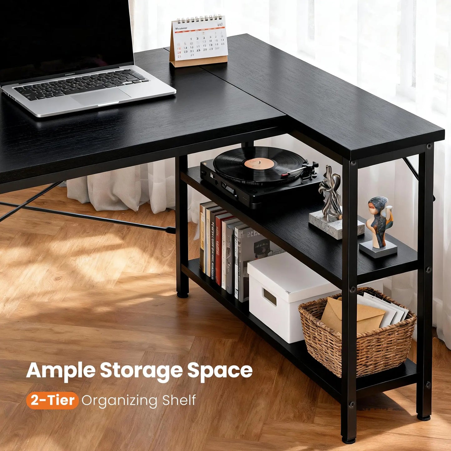 L Shaped Corner Desk Furniture  with Reversible Storage Shelves