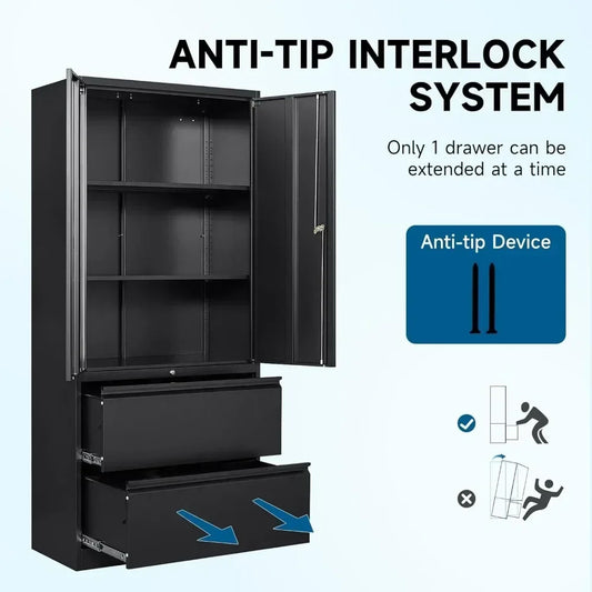 Metal Locking File Cabinet with Storage Shelves