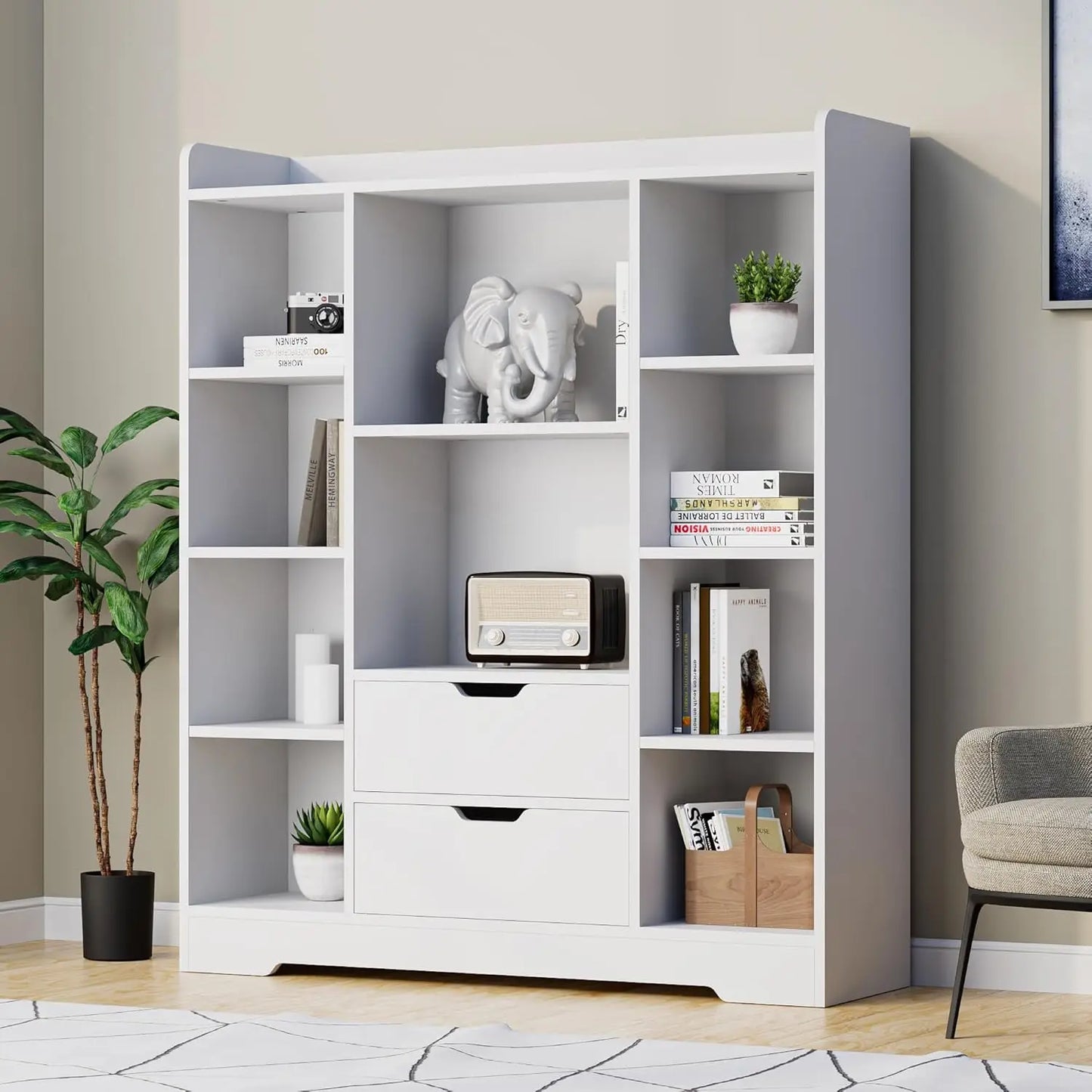 Kids Bookshelf with 2 Drawers and 10 Cubes