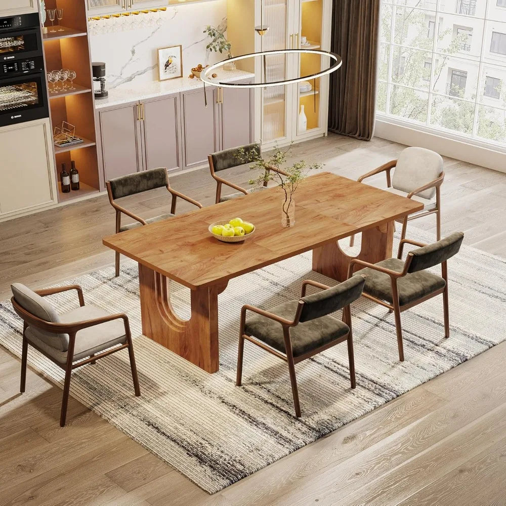 Modern Large Dining Table with Wood Pedestal Base