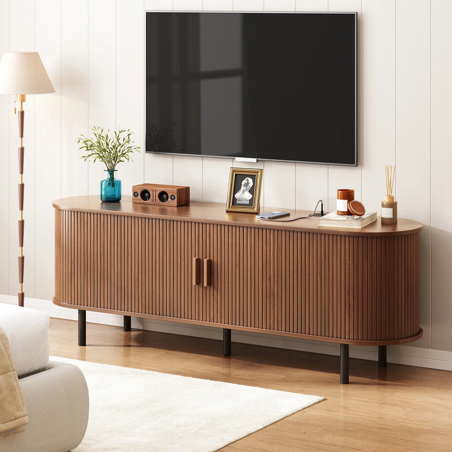 Entertainment Center Table with Sliding Doors