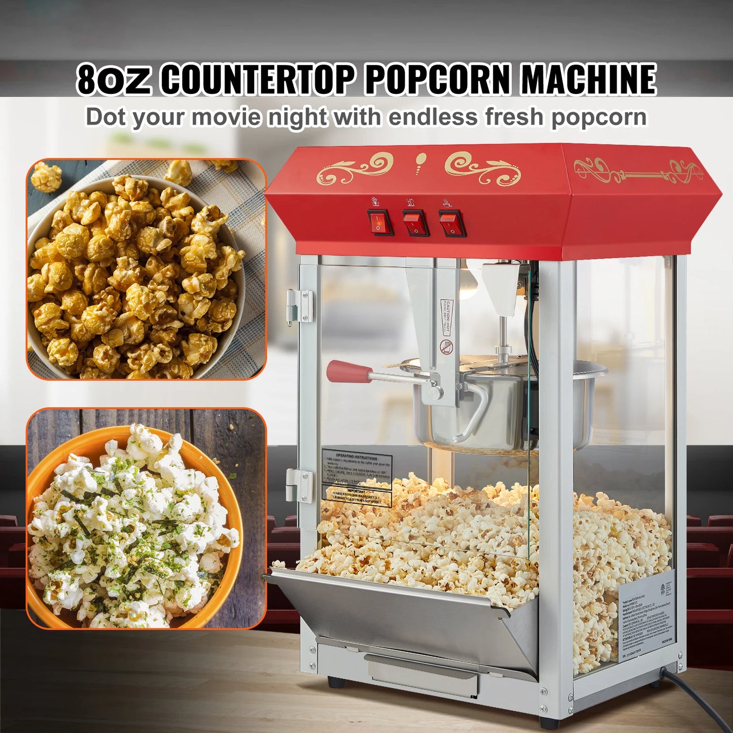 Automatic Electric Popcorn Maker Popper Machine with Scoop Spoon