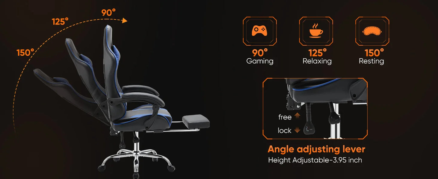 Swivel PU Leather with Headrest and Lumbar Support Gaming Chair