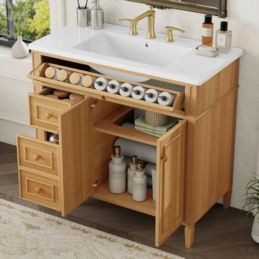 Bathroom Vanity with Sink Ample Storage Solid Wood Cabinet