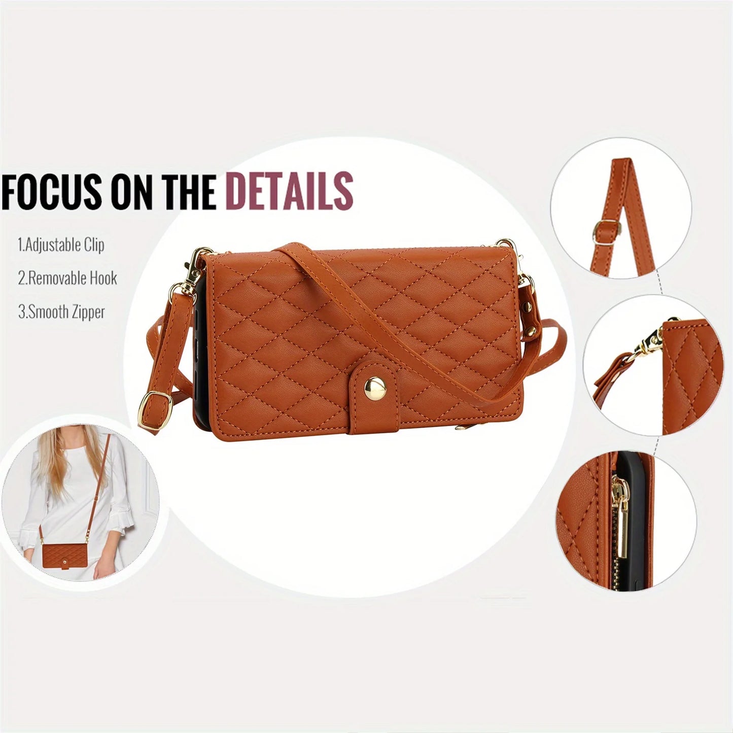 Cross-body PU Leather Wallet Flip Case with Zipper Card Slot