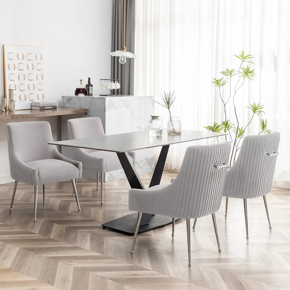 Modern Velvet Pleated Finish Back Dining Chair with Rear Handle