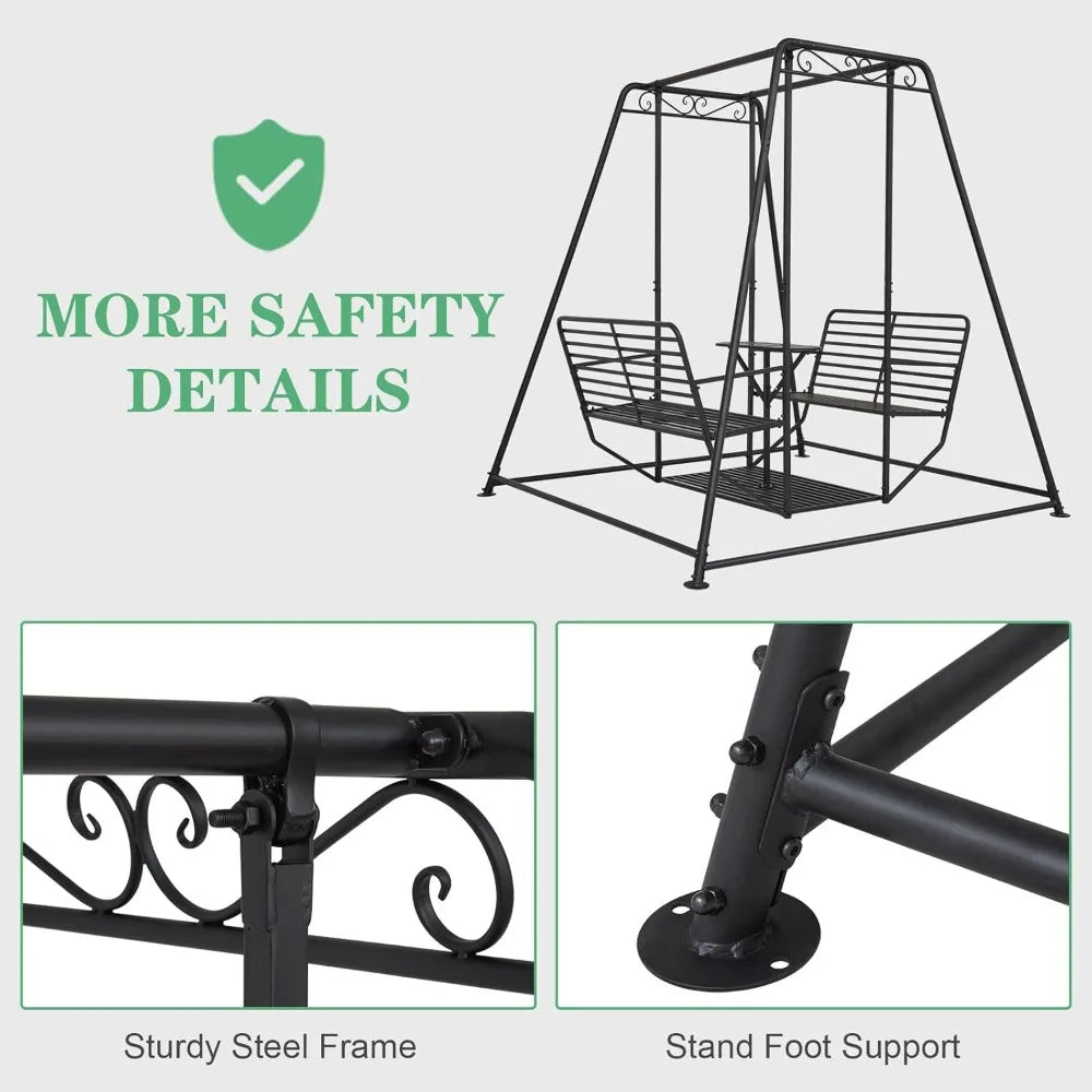 Patio Swing Chair with Backrest and Table