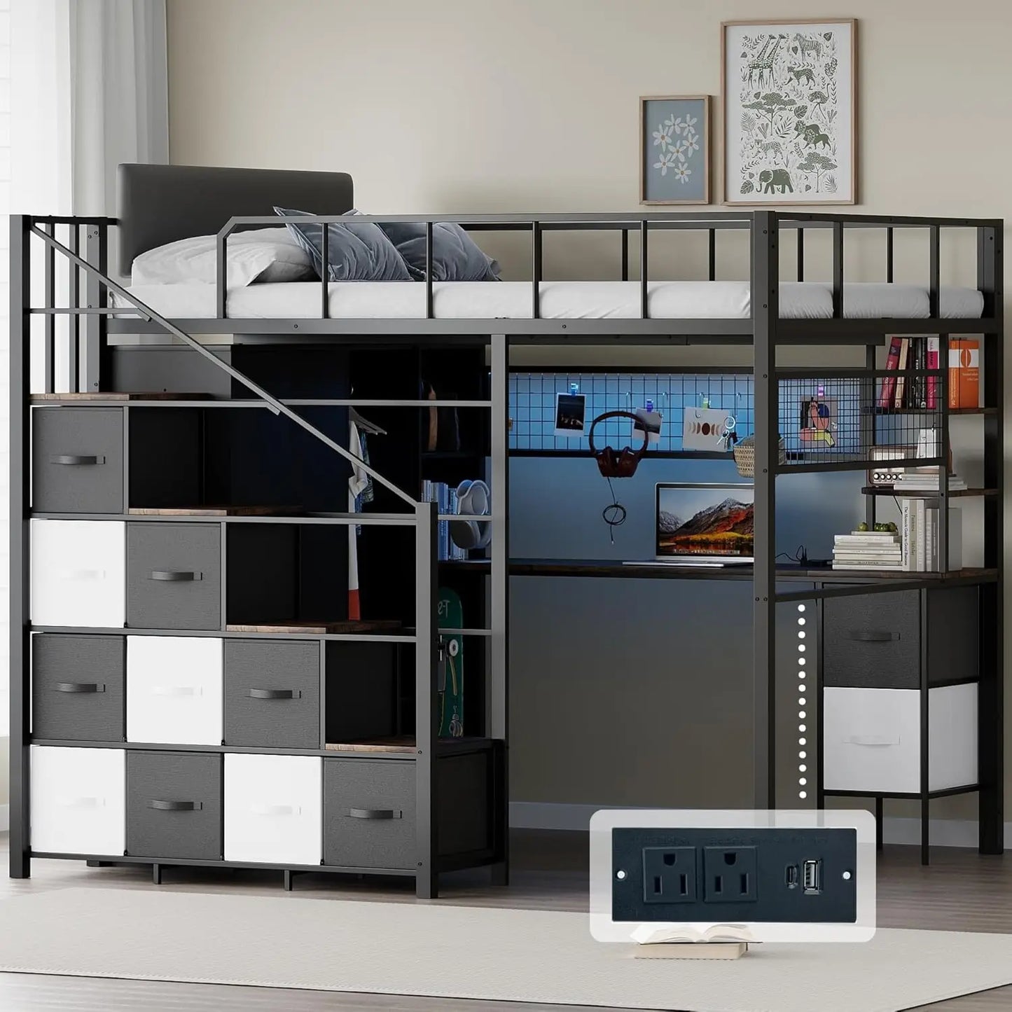 Loft Bed with Desk Stairs