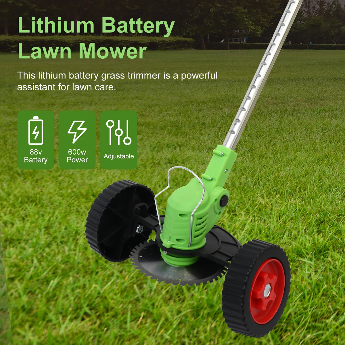 Electric Cordless Lawn Mower with Auxiliary Wheelbase