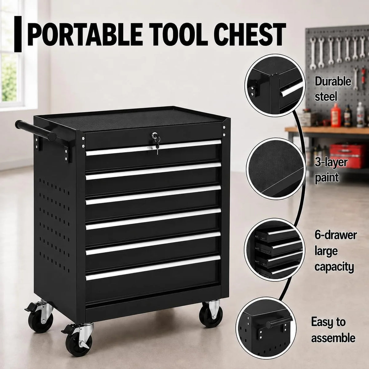 Heavy Duty Rolling Tool Chest with Wheels and Locking System