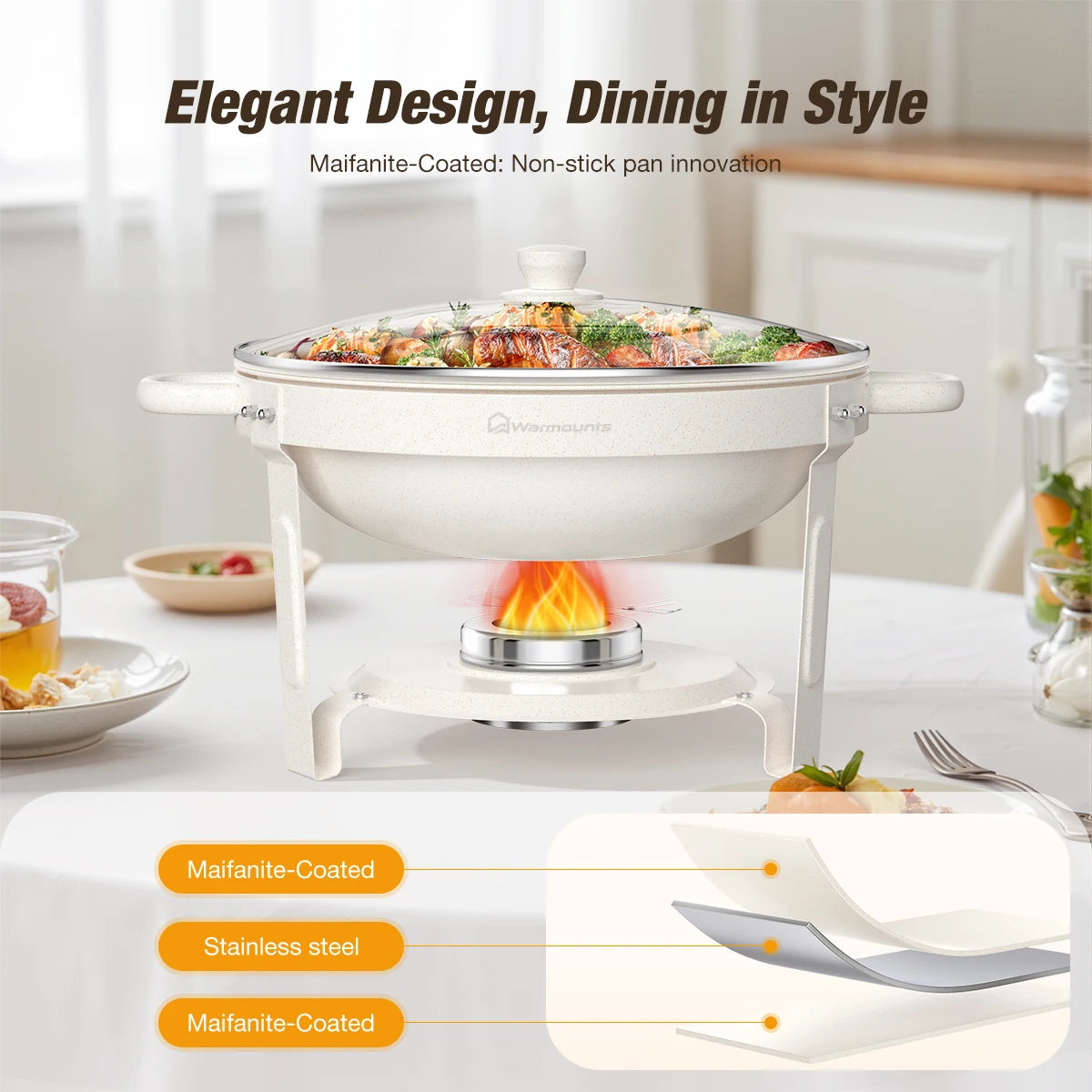 Fully Coated Round Chafing Dishes Buffet Set