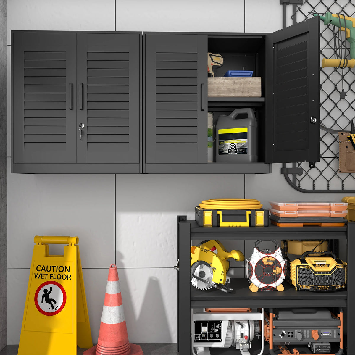 Louvered Metal Storage Cupboard With Adjustable Shelf