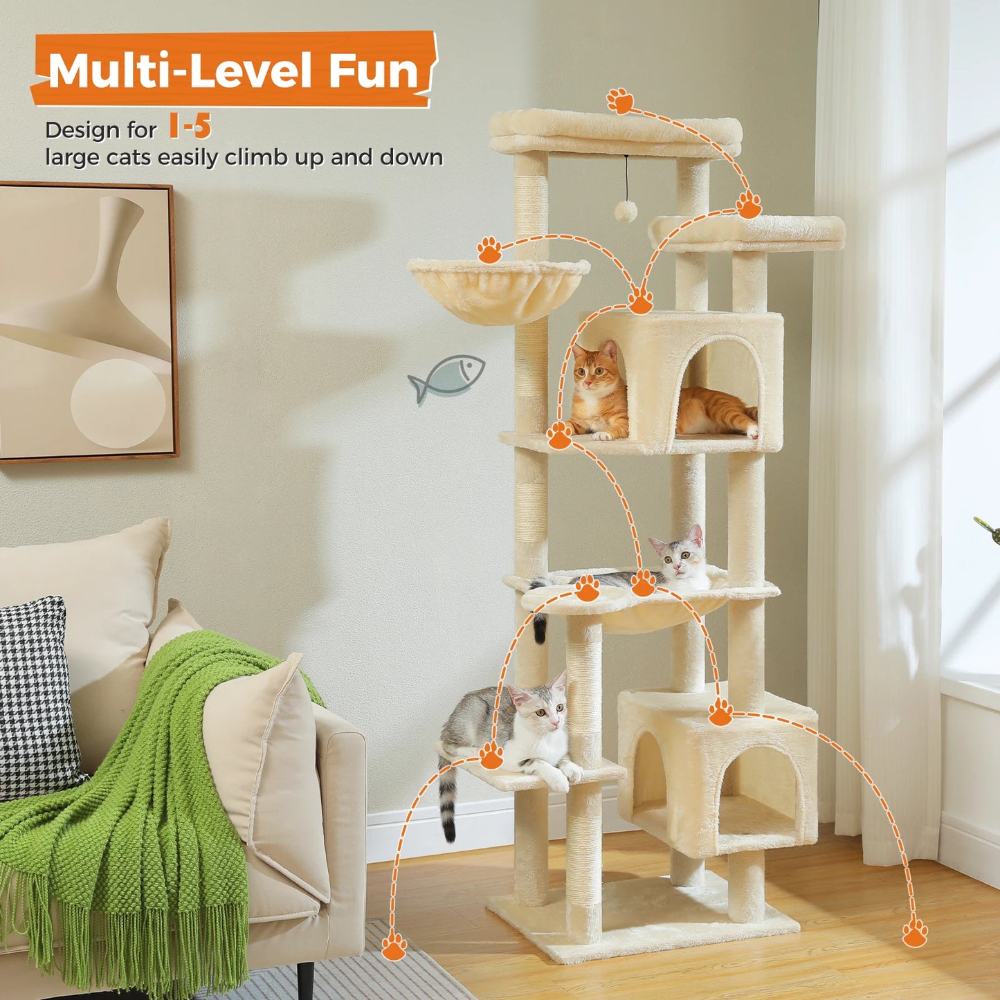 Multi-Level Plush Cat Condo with Scratching Posts