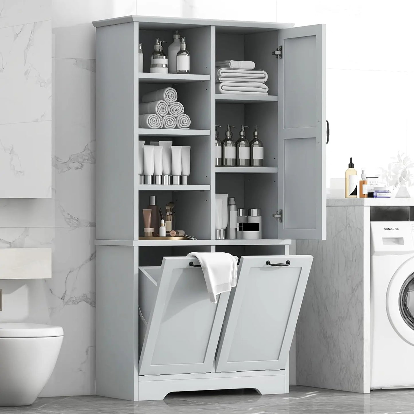 Freestanding Hamper Door Adjustable Shelves