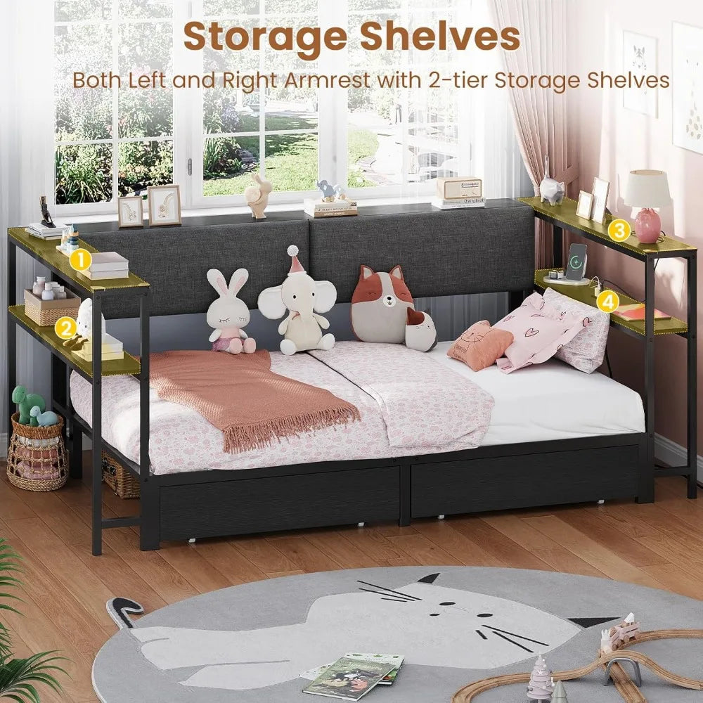 Twin Daybed with Storage Bookcase and Drawers