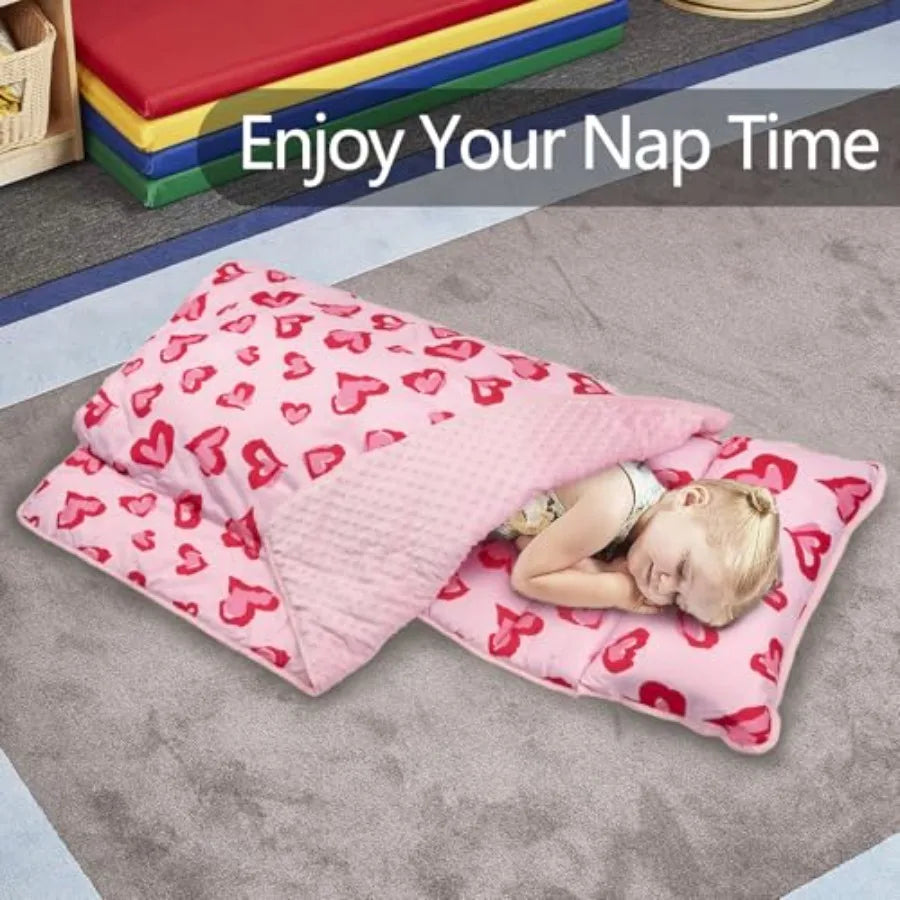 Toddler Nap Mat Extra Large with Detachable Minky Blanket and Pillow