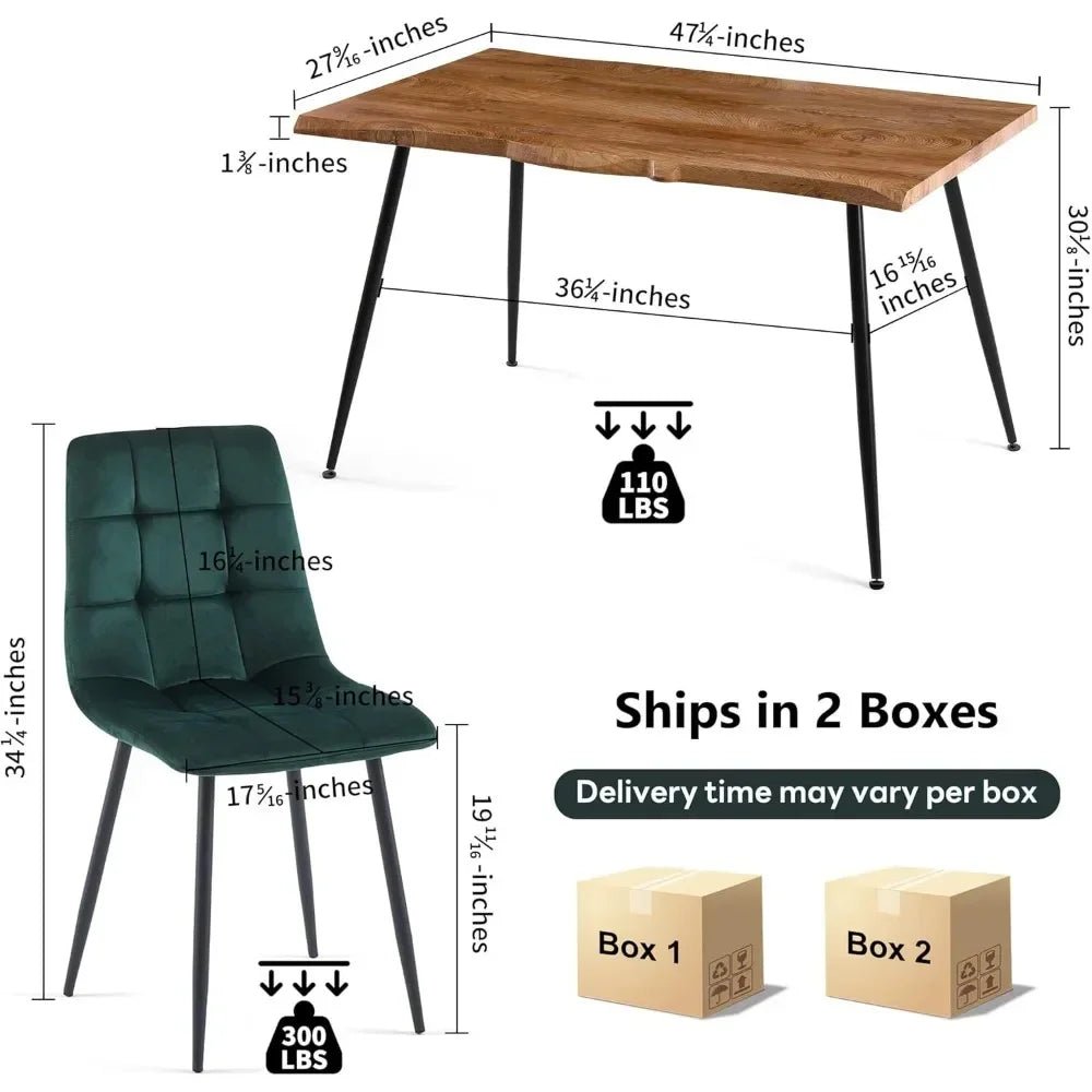 Modern Irregular Rectangle Dining Table Set with Velvet Upholstery Side Chairs
