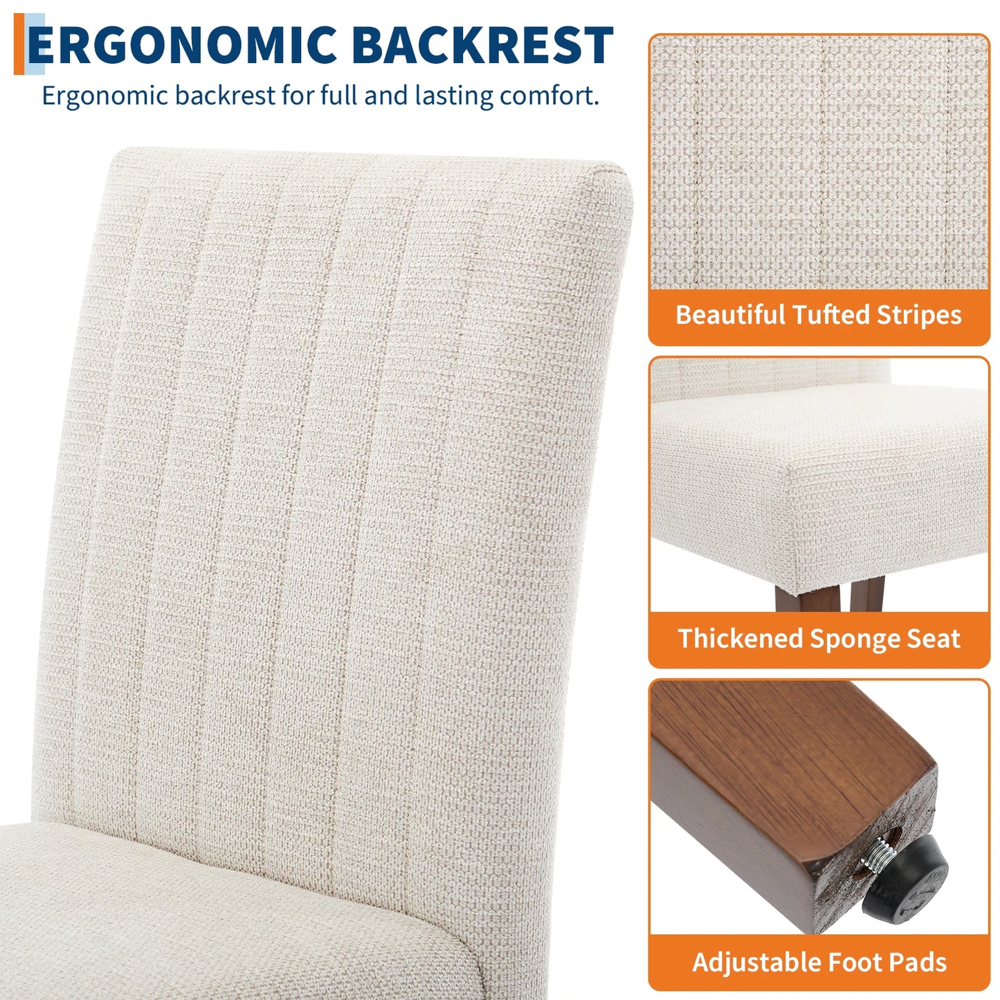 Modern Fabric Upholstered Dining Chairs with Sturdy Wood Legs
