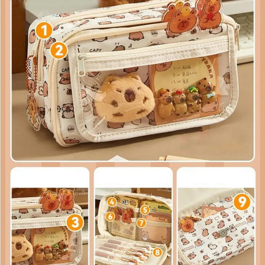 Cute Pencil Case Portable 9-Compartment Stationery