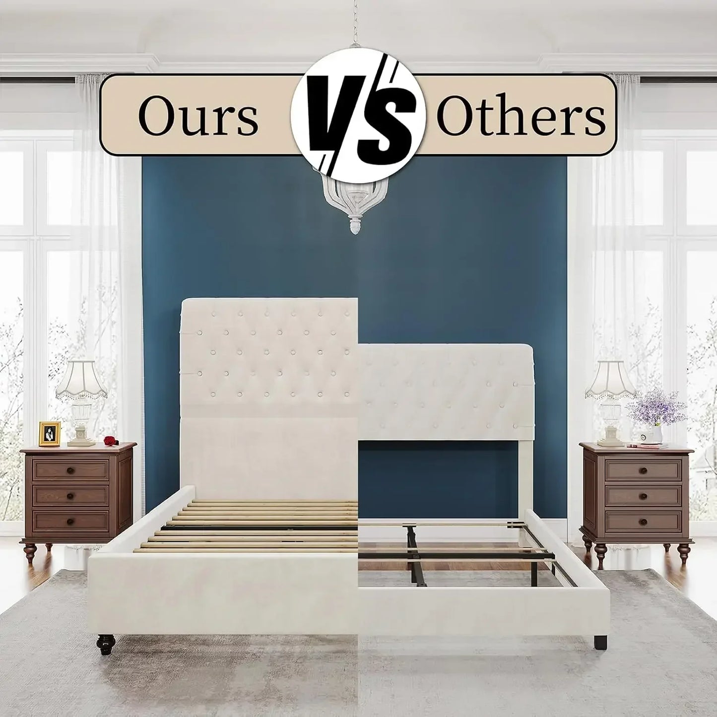 Bed Frame Upholstered Platform Bed with Sleigh Headboard, Button Tufted, No Box Spring Needed