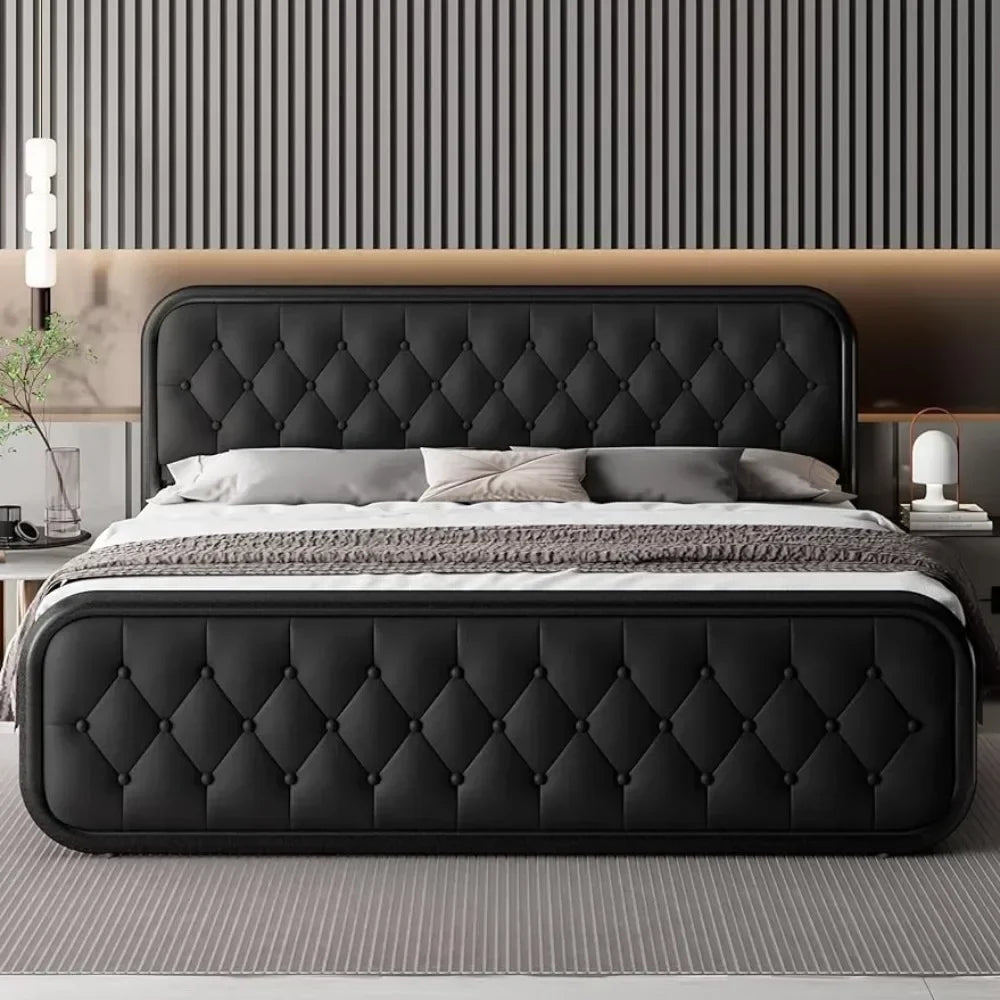 Heavy Duty Faux Leather Headboard King Size Bed Frame