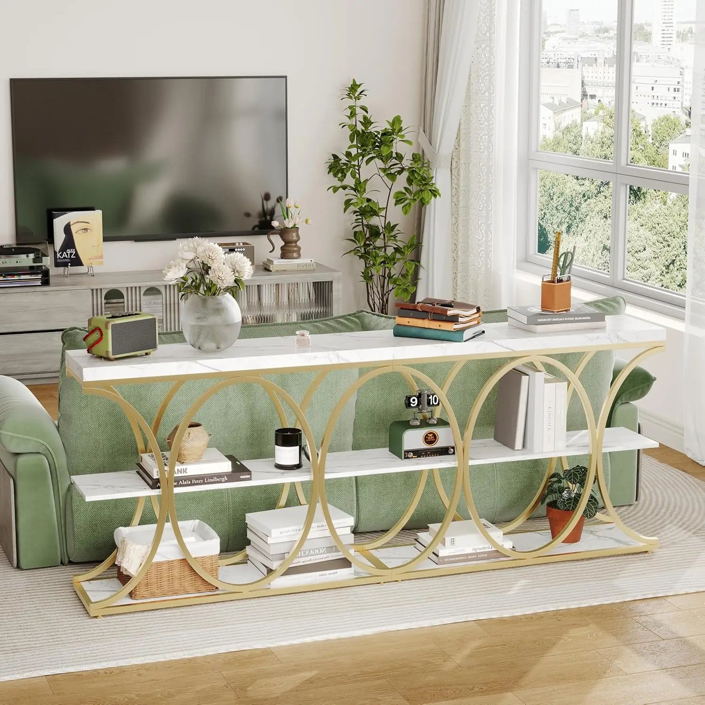 Narrow Console Table with Storage Shelves