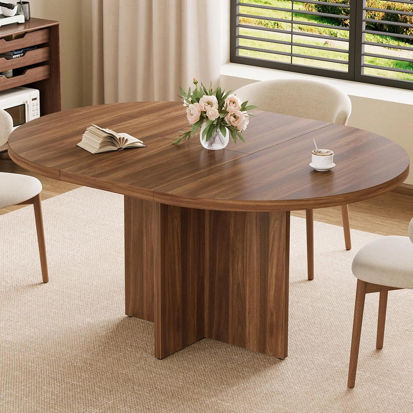 Modern Extendable Round to Oval Dining Table