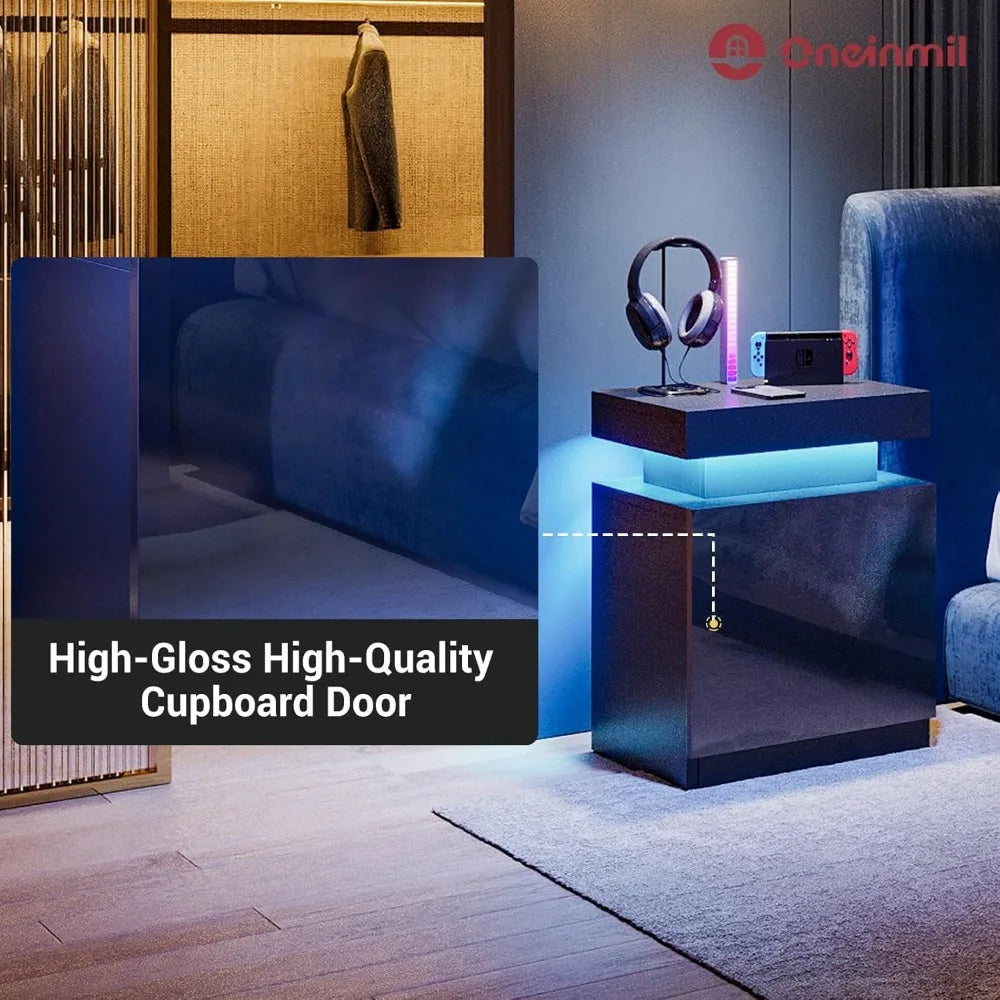 Nightstand Cabinet Bedside Table with LED Lights