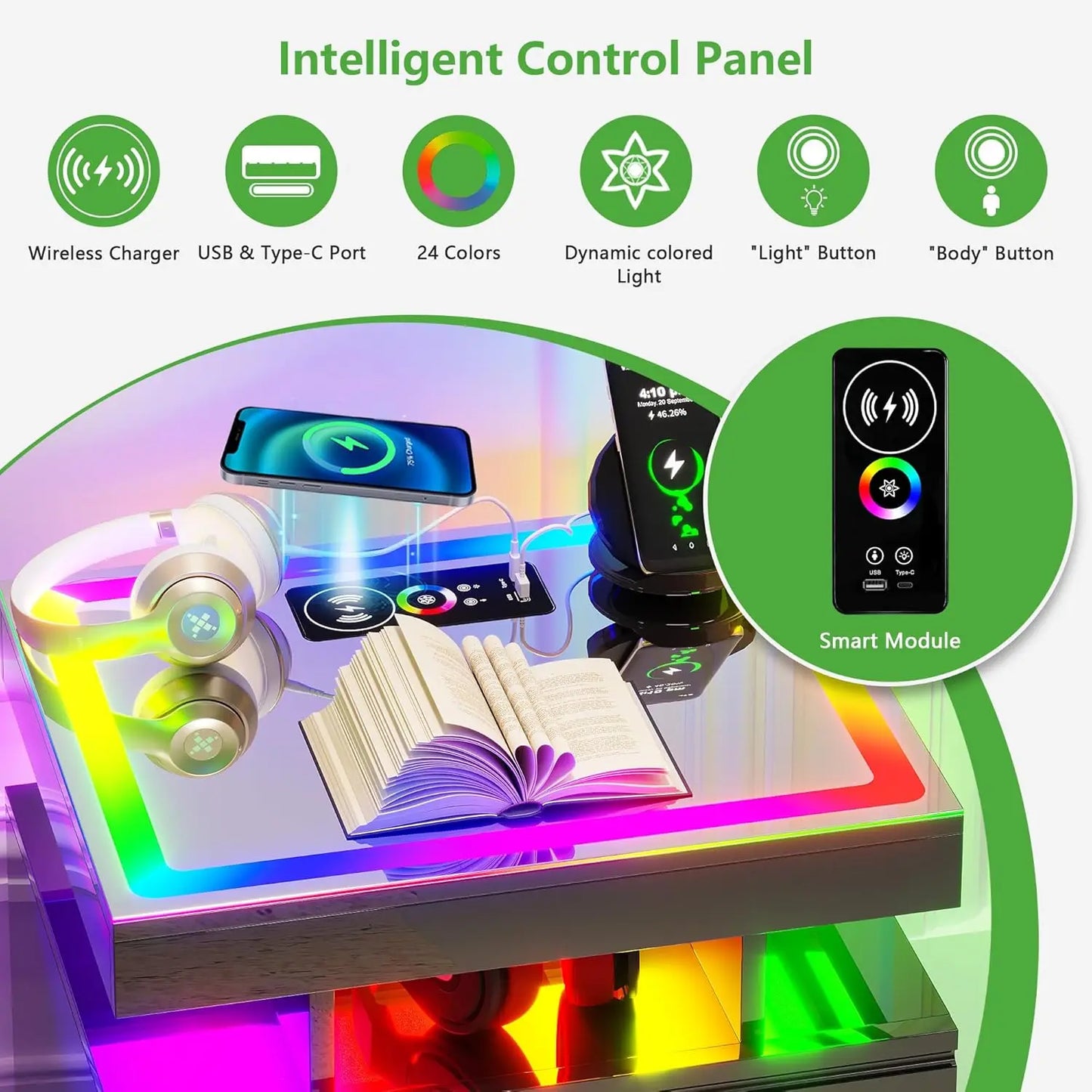 LED Nightstand Set With Charging Station