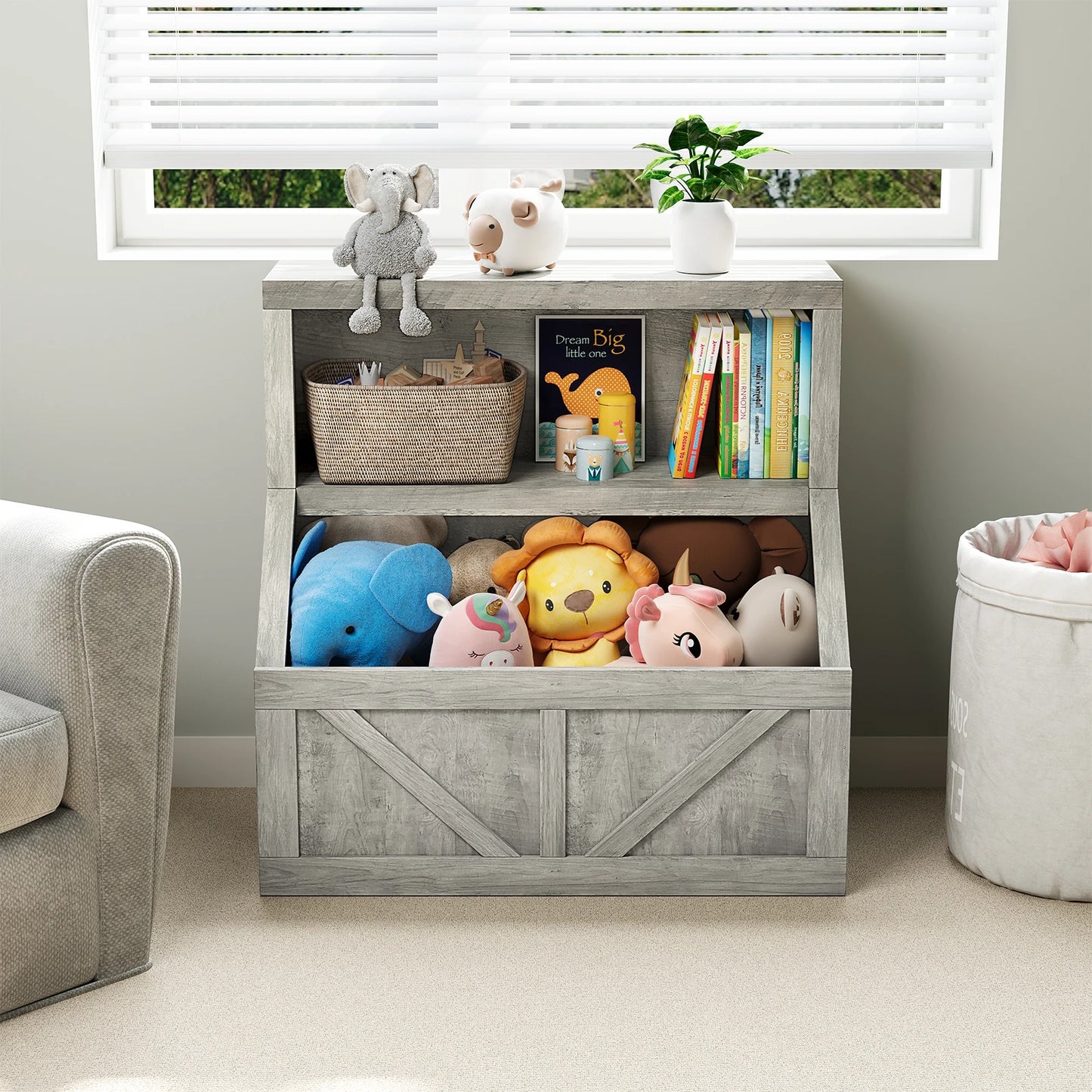 Wooden Storage Organizer with Cubby Bookcases