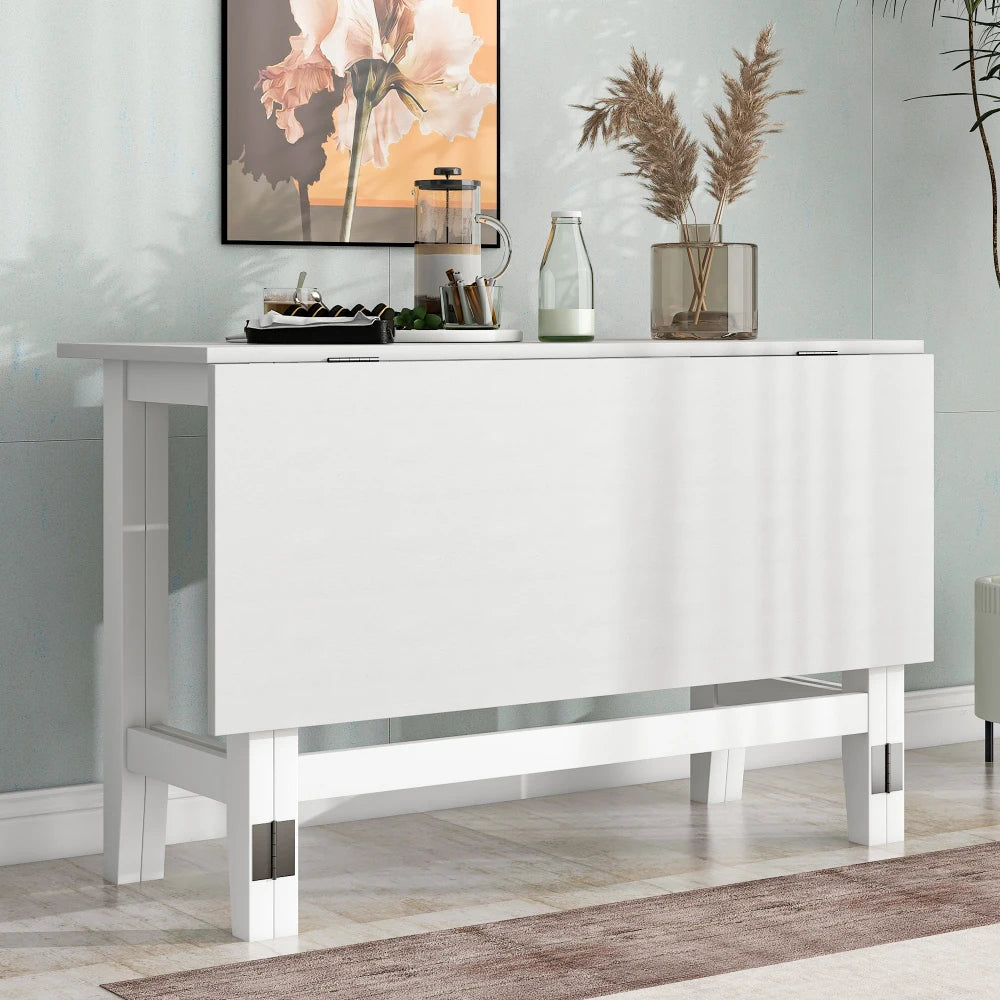 White Wood Extendable Drop Leaf Dining Table for Small Places