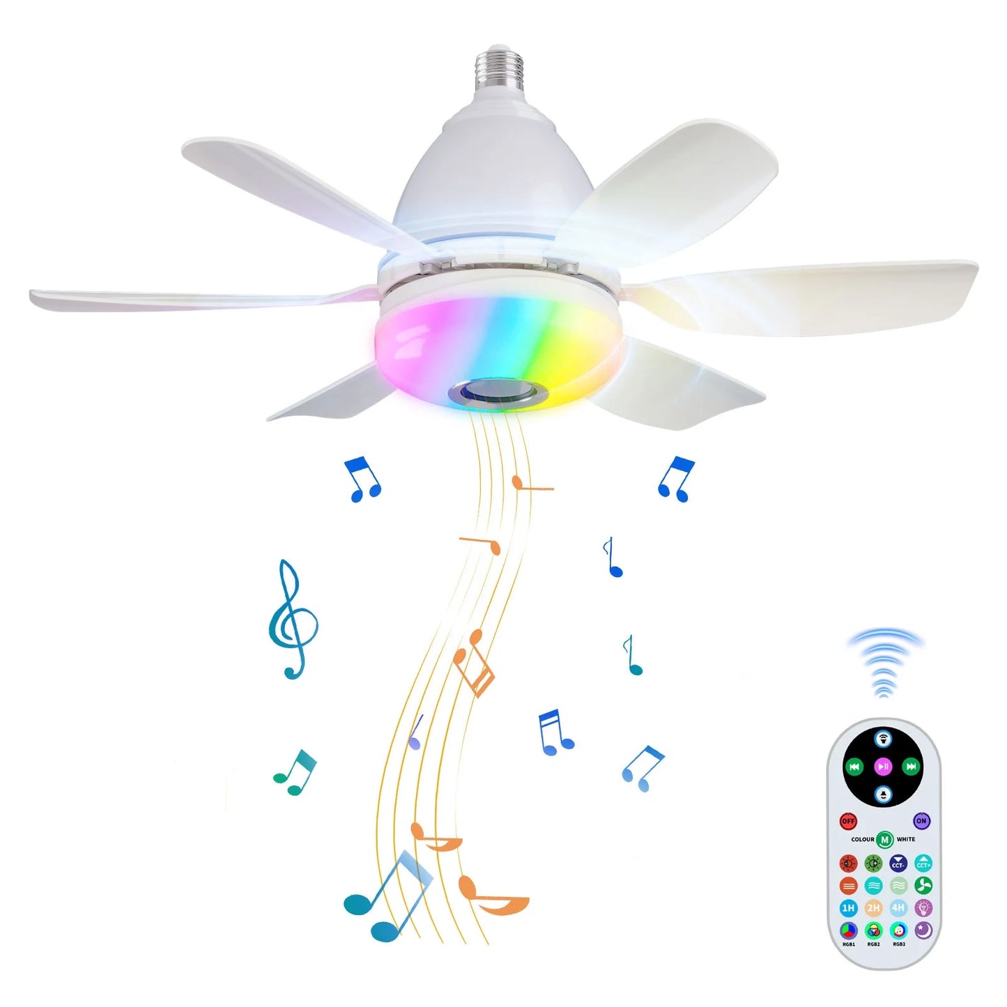 Socket Ceiling Fan RGB Light Bluetooth Speaker with Remote