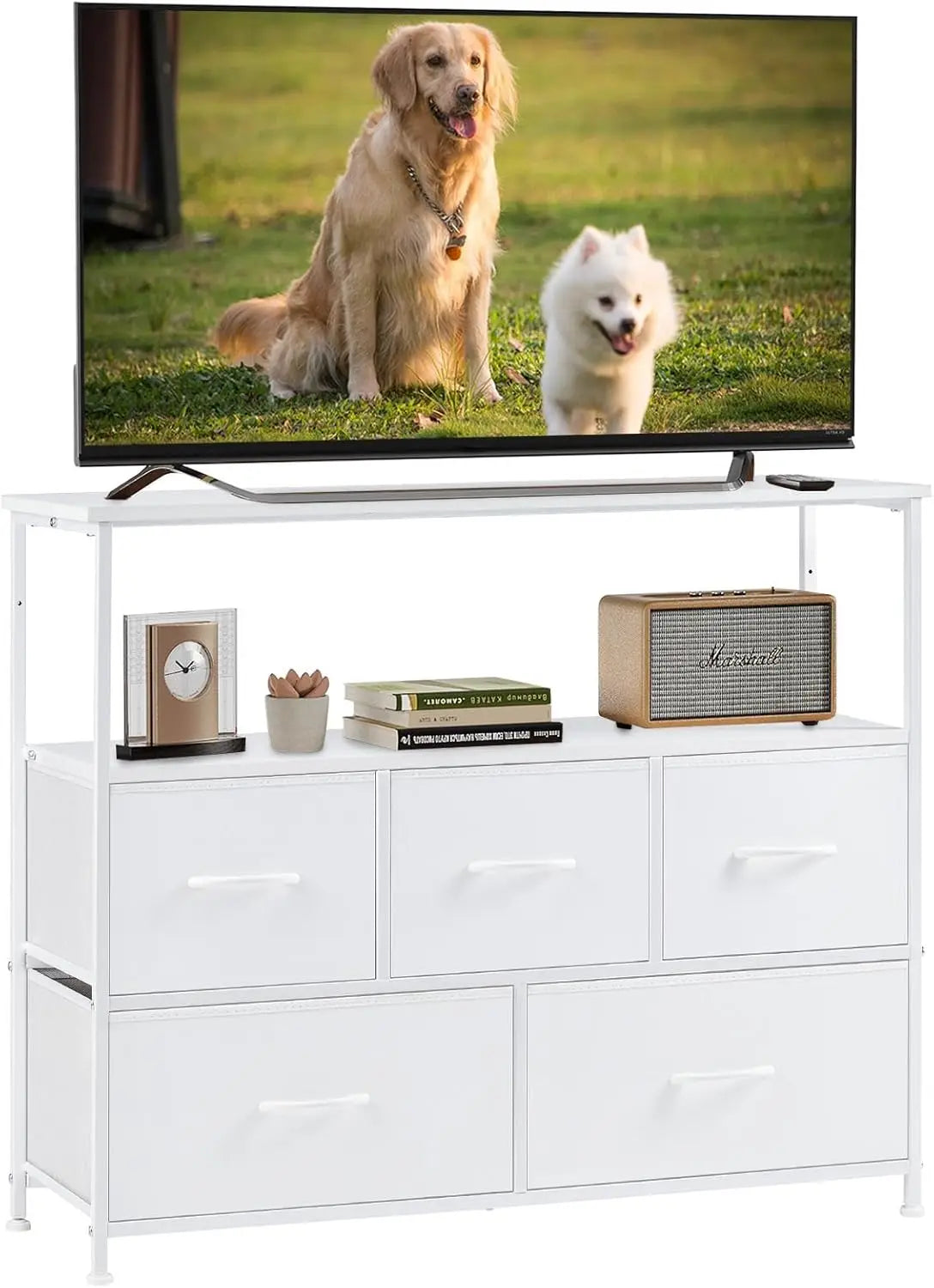TV Stand Dresser with 5 Fabric Storage Drawers Media Console