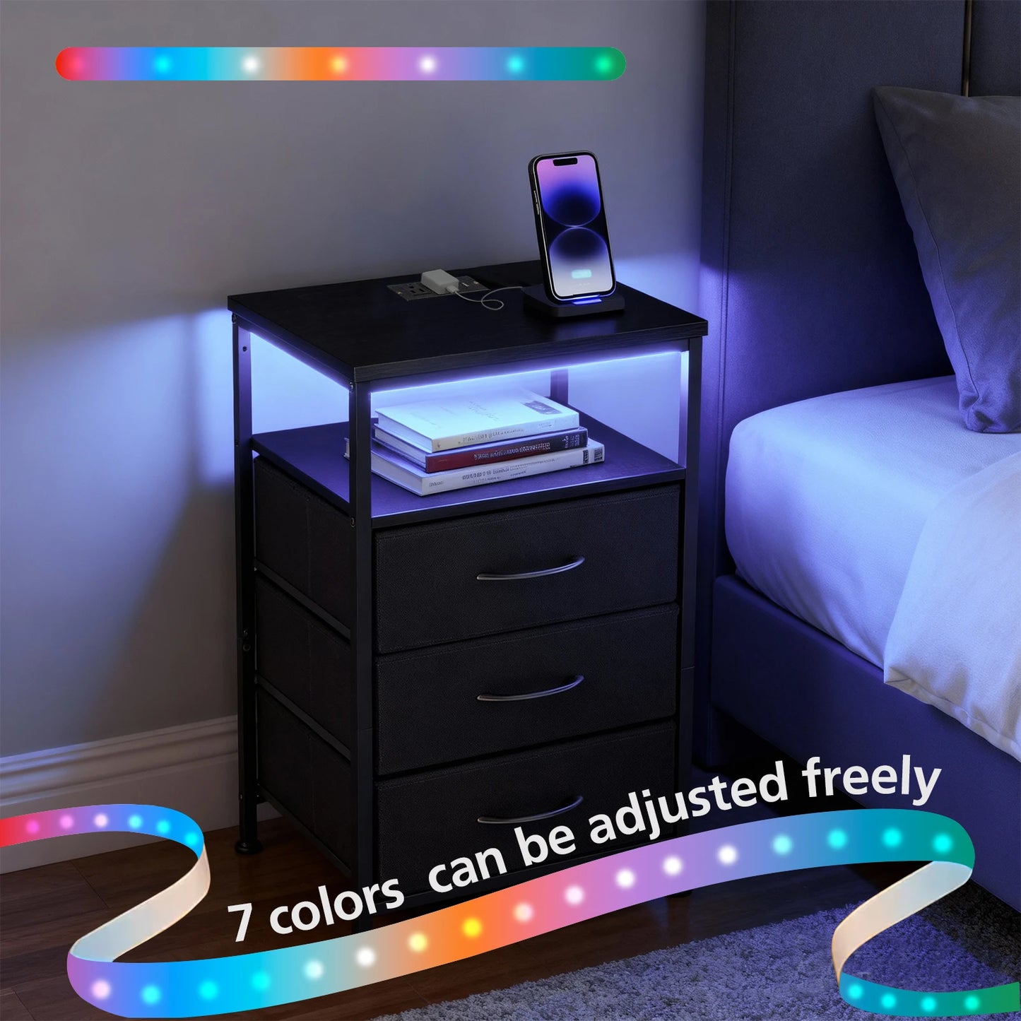 End Table with USB/Type-C Ports with Cabinets and Charging Station