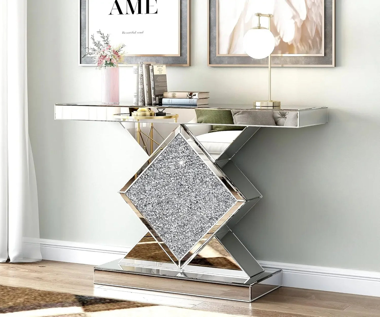 Console Table Mirrored with Diamond Shaped