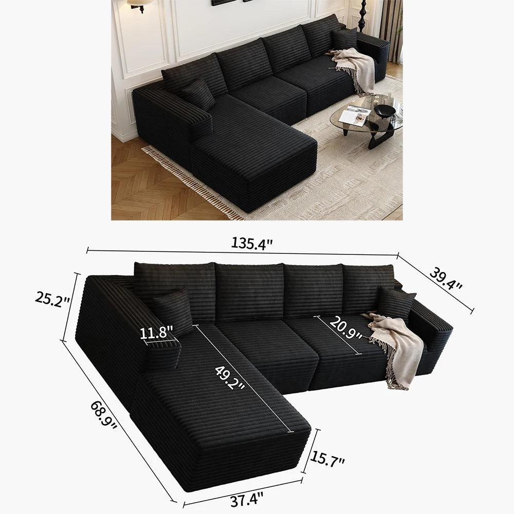 Cloud-style sectional sofa with corduroy cover